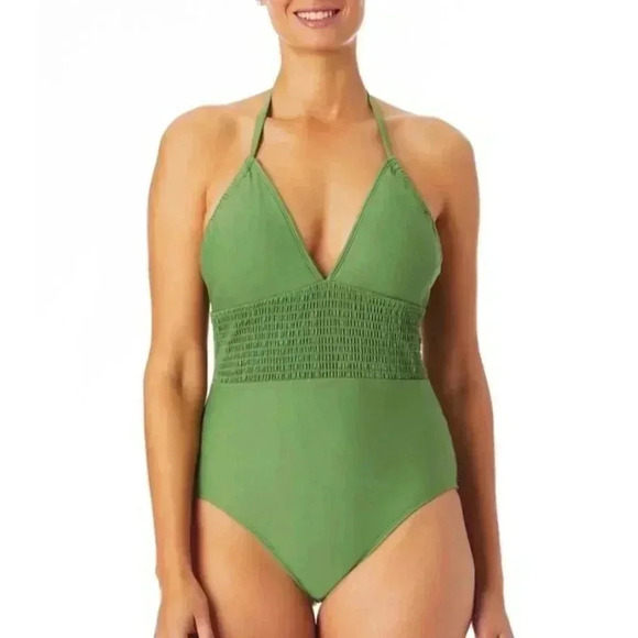 NWT Green Ruched One Piece Swimsuit - Picture 1 of 9